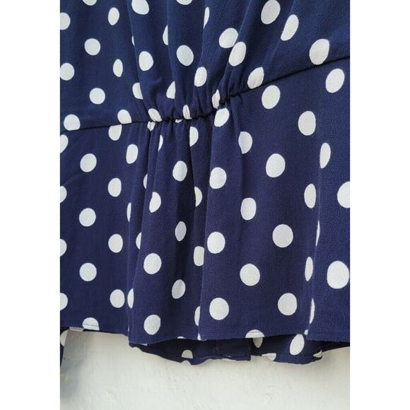 J Crew Polka Dot Top Womens 4 Navy Blue White Peplum Button Down Viscose Shirt - Picture 4 of 9